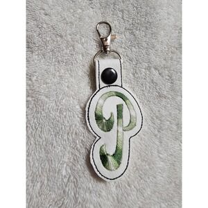 Initial P Keychain Embroidered Letter P Keyring‎ Bag Charm Green White